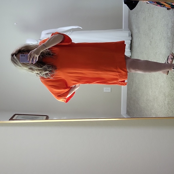 H&M Bright Vibrant Orange Sheath Shift 1/2 Sleeves Dress Plus Size Curvy Size 14 - Picture 3 of 12